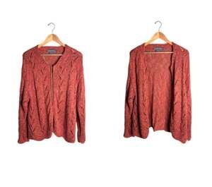 Icelandic Design Zip Up Cardigan Linen Size Large Salmon Pink Open Knit 1998